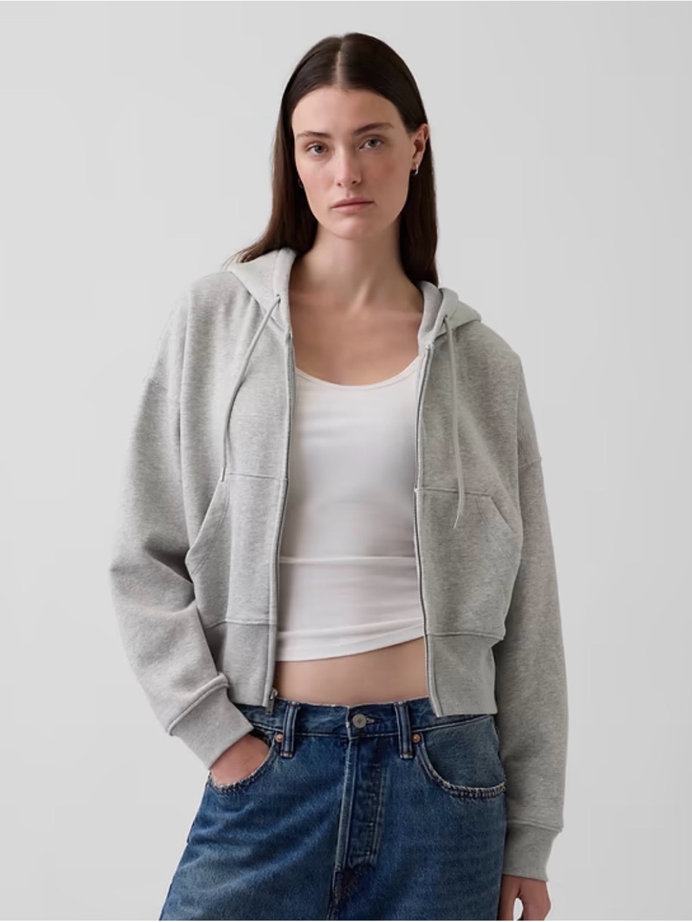 GAP White Tank Camisole with Light Gray Cropped Hoodie